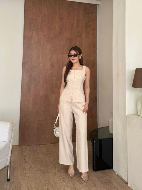 Women Classy Zipper Square Blouse With Trousers Sets